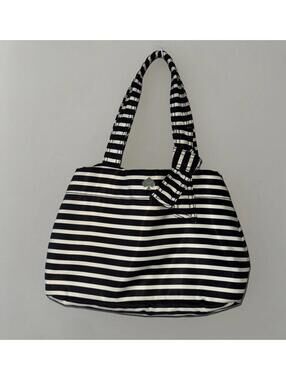 Kate Spade NY Flatiron Hana Stripe Tote Bag Purse Black & White Nylon with Bow